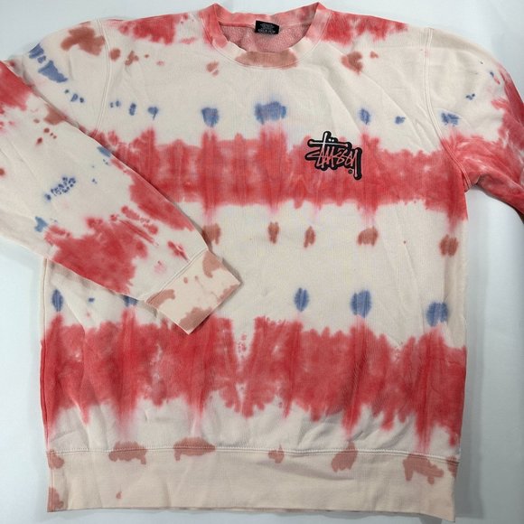 Stussy Mens Tie Dye Oversized Sweatshirt Sz L Pink Logo Streetwear Vintage - Picture 1 of 15